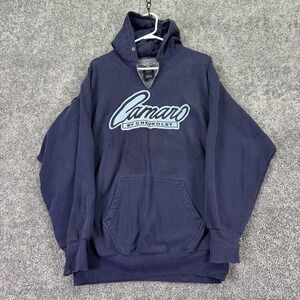 Vtg Steve & Barry's Hoodie Mens Large Blue Fleece Pullover Camaro Chevrolet Logo